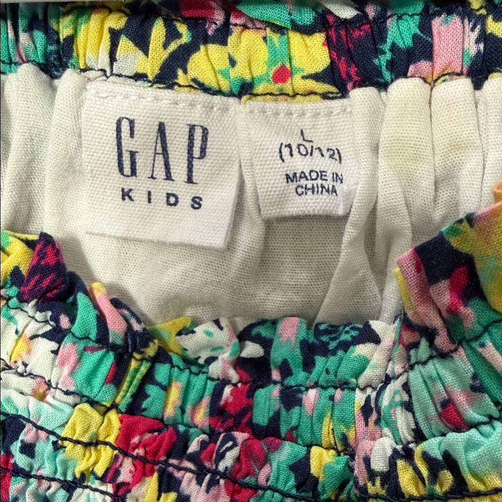 GAP Girls Floral Shirred Dress in Mint, Pink & Yellow - Picture 2 of 5